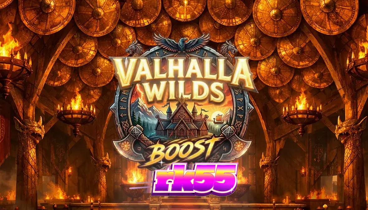 Tampilan visual slot Valhalla Wilds Boost dengan tema Viking dan simbol rune